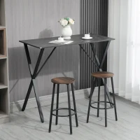 HOMCOM Bancone Bar Tavolo Alto Stile Industriale Effetto Marmo, Legno e Acciaio 120x60x102 cm, Nero(m-10)