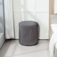 HOMCOM 40cm Round Storage Ottoman, Corduroy Footstool with Removable Lid and Legs, Vanity Stool for Living Room, Bedroom, Grey(m-10)
