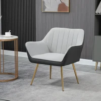 HOMCOM Poltrona de Sala de Estar Estofada em Couro Sintético e Veludo com Apoios para os Braços Pés Dourados 64x62x72,5 cm Cinza(m-10)
