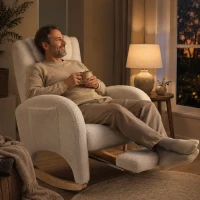 Teddy Schommelstoel met Voetensteun Comfortabele Voedings en Relaxfauteuil met Hoge Rugleuning Wit(m-11)