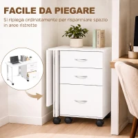HOMCOM Scrivania Ufficio Pieghevole con 3 Cassetti, 4 Ruote con Freno, Bianco(m-4)