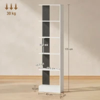HOMCOM Libreria Moderna Salvaspazio a 5 Ripiani in Legno 45x21x170 cm, Bianco e Nero(m-3)