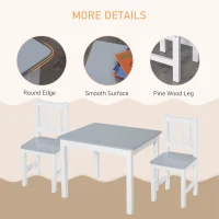 HOMCOM Kids Table and Chair Set 3 Pieces Toddler Preschoolers Desk with 2 Chairs for Indoor Study Rest Snack Time Grey(m-5)