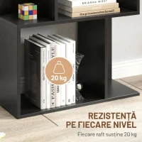 HOMCOM Bibliotecă mobilă modernă cu 5 rafturi din lemn, design modern, 60x24x184,5 cm, negru(m-5)