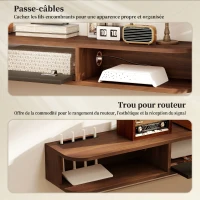 HOMCOM Meuble TV Suspendu, Meuble Télé pour Téléviseur jusqu'à 75 Pouces, Tiroir Rabattable, 2 Étagères, 180x24x16cm, Noyer(m-6)