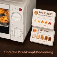 HOMCOM Minibackofen, 9 L Mini-Ofen mit Backblech, Grillrost, mit einstellbarer Temperatur und Garzeit, Edelstahl, Cremeweiß(m-7)
