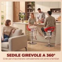 HOMCOM Set 2 Sgabelli da Bar Girevoli con Poggiapiedi, Altezza Regolabile Base in Acciaio Seduta in ABS, Rosso(m-5)