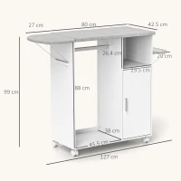 HOMCOM Mobile Asse da Stiro con Piano d'Appoggio, 3 Ripiani a Cubo e Guida, 127x42.5x99cm, Bianco(m-3)