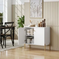 HOMCOM Aparador Moderno de 2 Portas Prateleiras Ajustáveis Bancada com Efeito Mármore e Pés de Aço 80x39,1x76 cm Branco(m-9)