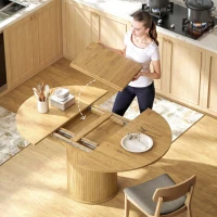 HOMCOM Masă Extensibilă pentru 6-8 Persoane, de la Rotundă la Ovală, cu Bază pe Piedestal, din Lemn și Oțel, culoare Lemn(m-7)
