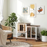 PawHut Clapier lapin intérieur cage lapin en bois design de luxe 3 niveaux avec 3 plateaux amovibles 110 x 50 x 86 cm marron(m-2)