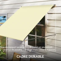Outsunny Store banne manuel auvent rétractable Inclinaison réglable 150 x 116 cm protection UV aluminium polyester crème(m-7)