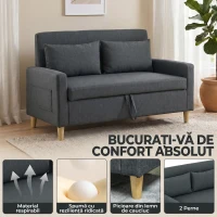 HOMCOM Canapea 2 Locuri din Țesătură Efect In cu 2 Perne Detașabile și Spațiu de Depozitare, Gri Închis(m-5)