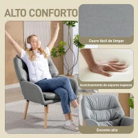 HOMCOM Poltrona de Sala de Estar Moderna Acolchoada de Dupla Camada Estofada em Couro Sintético Pés de Madeira 68x74x89 cm Cinza(m-4)