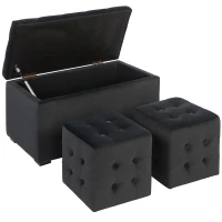 HOMCOM 3-teiliges Möbel-Set mit Stauraum, 2 x Sitzhocker, Polster-Sitztruhe, belastbar bis 130 kg, 75 x 40 x 42 cm, Dunkelgrau(m-1)