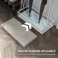 HOMCOM Suport Pentru Umbrele cu Tăviță Colectoare, 21 Orificii, 24 Cârlige, Oțel, 50x24x68 cm, Alb(m-5)
