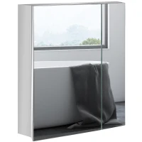 kleankin Bathroom Mirror Cabinet, Wall Mounted Medicine Cabinet with Hinged Door, Storage Shelves for Laundry Room(m-11)