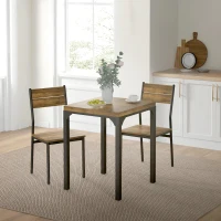 HOMCOM Ensemble table à manger avec 2 chaises encastrables, pour cuisine salon maison, rustique(m-10)