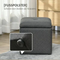 HOMCOM Taburet cu Spațiu de Depozitare Tapițat din Material Teddy Moale pentru Living și Dormitor, 39x39x39cm, Gri(m-6)
