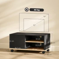 HOMCOM TV-Board auf Rollen mit Bremsen, TV-Möbel mit Schrank und verstellbarer Ablage, Schwarz und Eiche(m-3)