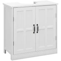 kleankin Mobile per Lavabo con Piedistallo, Mobile Sotto Lavabo con 2 Ante e Scaffale Regolabile, Mobile da Bagno con Ritaglio a Forma di U, Bianco(m-1)