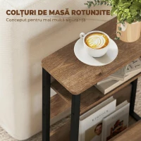 HOMCOM Măsuță Living Stil Industrial cu 2 Rafturi, Lemn și Metal, 46 x 18 x 58,5 cm, Nuc Închis(m-6)