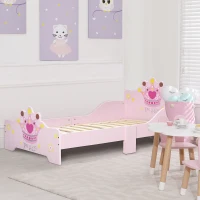HOMCOM Cama Infantil +3 Anos 143x73x60 cm com Estampado Coroa Carga 50 kg para Quarto Rosa(m-10)