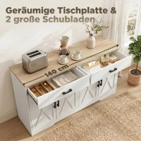 HOMCOM Sideboard Buffet Schrank, 140 cm Farmhaus Küchen-Schrank mit 2 Schubladen und 2 Schränken, Weiß(m-5)