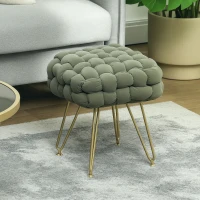 HOMCOM Velvet-Feel Bold Woven Footstool - Green(m-10)