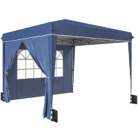 Outsunny Pavillon 3 x3 m Wasserdicht höhenverstellbar Pop-up Faltpavillon mit 2 Seitenteilen, UV 50+ Faltbar Dunkelblau(m-1)