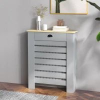 HOMCOM Copritermosifone in MDF a Doghe, Copricalorifero a Griglia con Cassetto, 78x19x95.5 cm, Grigio(m-2)