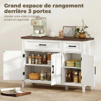 HOMCOM Buffet salon, meuble de rangement avec 3 portes en chevron, 2 tiroirs et 2 étagères réglables, 110 x 35 x 80,5 cm, blanc(m-4)