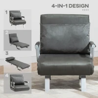 HOMCOM 4-in-1 Faux Suede Chair Bed - Grey(m-5)