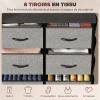 HOMCOM Commode 8 tiroirs en tissu, meuble de rangement avec 4 poches, 2 crochets, structure en acier, 86 x 30 x 94,5 cm, gris(m-4)