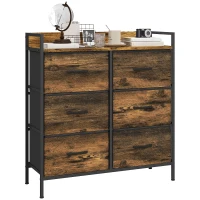 HOMCOM Commode, meuble de rangement pour chambre 6 tiroirs tissu non tissé cadre en acier, 79 x 29 x 85 cm, effet bois d'acajou(m-11)