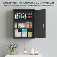 kleankin Dulap pentru medicamente pentru montare pe perete cu încuietoare, dulap de perete din oțel în 3 trepte, 40 x 15 x 53,5 cm, negru(m-5)