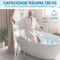 HOMCOM Banco de Duche de Transferência com Apoios de Braços e Encosto, Altura Ajustável em 10 Níveis, Suporta 136 kg(m-7)