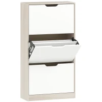 HOMCOM Meuble à chaussures 12 paires, armoire à chaussures étroite, 3 tiroirs rabattables, chêneet blanc(m-1)