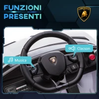 HOMCOM Macchina Elettrica per Bambini a 12V Licenza Lamborghini con Clacson e Telecomando, 107.5x64.5x47 cm, Bianca(m-7)
