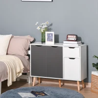 HOMCOM Sideboard Floor Standing Storage Cabinet with Drawer and Solid Wood Legs for Bedroom, Living Room, Home Office, Grey(m-2)
