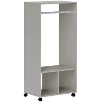 HOMCOM Open Wardrobe on Wheels, Bedroom Wardrobe with Clothes Hanging Rail, 2 Storage Shelves, Mobile Garment Rack for Cloakroom, Hallway, Grey(m-1)