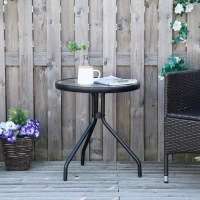 Outsunny Beistelltisch Garten wetterfester Gartentisch mit Glastischplatte, Balkontisch aus Metall Ø50x55H cm(m-2)