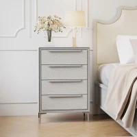HOMCOM Comodă cu 4 Sertare din Oțel, Acoperită cu Material Textil cu Aspect de In, 60x36x88 cm, Gri(m-10)