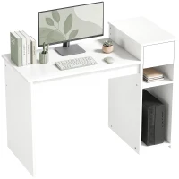 HOMCOM Birou pentru Studiu și Scris cu Sertar și Rafturi, 108 cm, Alb(m-11)