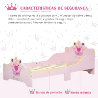 HOMCOM Cama Infantil +3 Anos 143x73x60 cm com Estampado Coroa Carga 50 kg para Quarto Rosa(m-5)