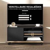 HOMCOM TV-Board auf Rollen mit Bremsen, TV-Möbel mit Schrank und verstellbarer Ablage, Schwarz und Eiche(m-6)