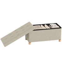 HOMCOM Panca Contenitore Pieghevole da 67L, Coperchio Imbottito e Rivestimento Vellutato, 76x38x38cm, Crema(m-11)