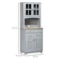 HOMCOM Credenza Alta per Cucina in Legno in Stile Classico, Grigio, 68x39.5x170cm(m-3)