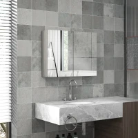 HOMCOM Armoire murale salle de bain avec miroir, meuble salle de bain, double portes et étagères réglables, 80x15x60cm, gris(m-2)