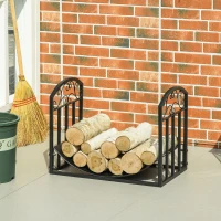 Outsunny Portalegna da Interno ed Esterno in Metallo con Ripiano Curvo, Fino 60kg di Legna, Nero, 60.5x36x46.5cm(m-10)